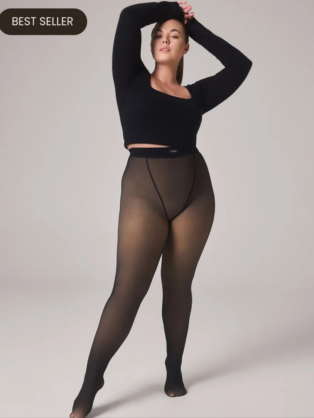 Noosh Toast Faux Sheer Illusion Black/Tan  Fleece Tights L/XL NWT